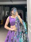 Purple Colour Tussar Silk With Floral Print Lehenga With Blouse Dupatta Wholesale Price In Surat